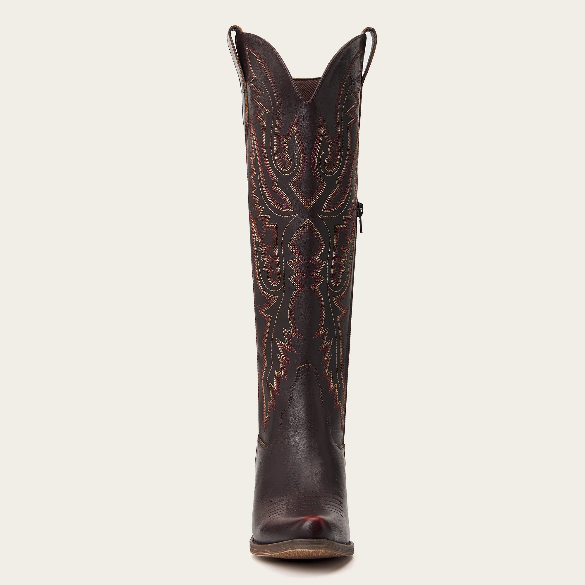 The Withersteen - Mahogany Brown Wide Calf Cowgirl Boots with Bold Embroidery and Lace-Up Back - Image 10