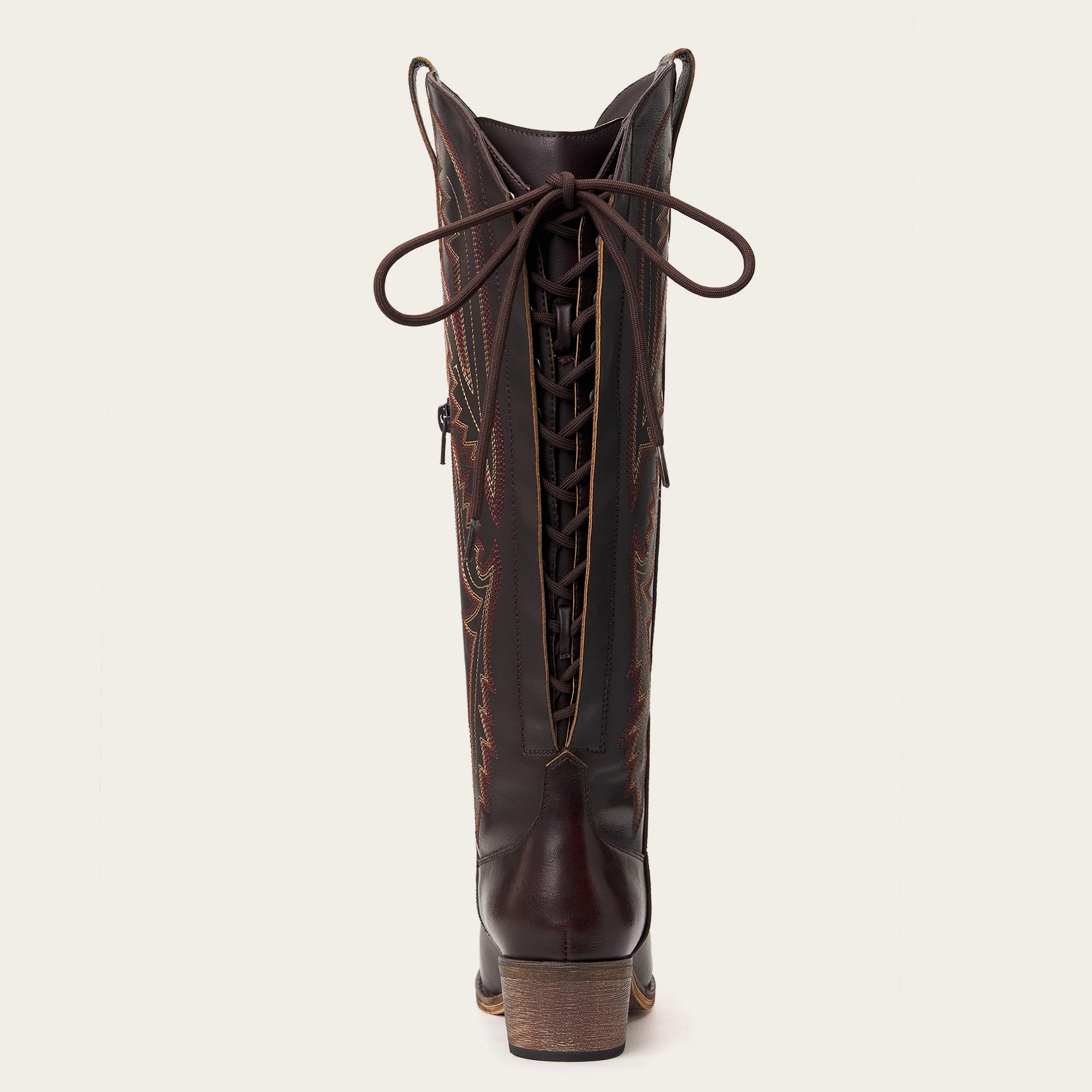 The Withersteen - Mahogany Brown Wide Calf Cowgirl Boots with Bold Embroidery and Lace-Up Back - Image 11
