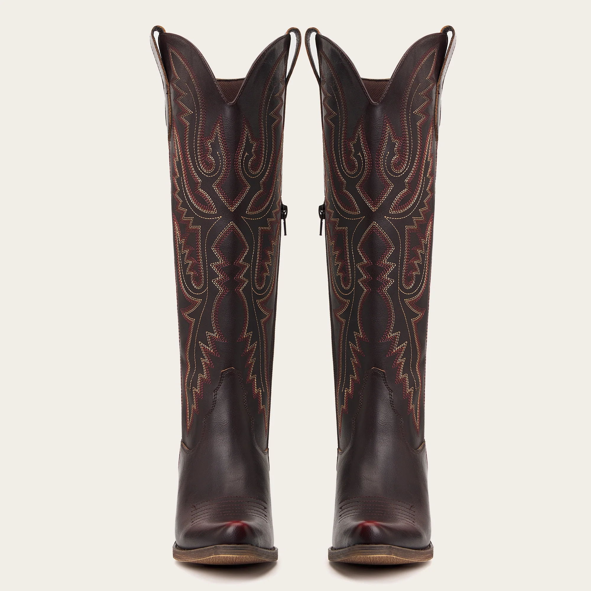 The Withersteen - Mahogany Brown Wide Calf Cowgirl Boots with Bold Embroidery and Lace-Up Back - Image 9