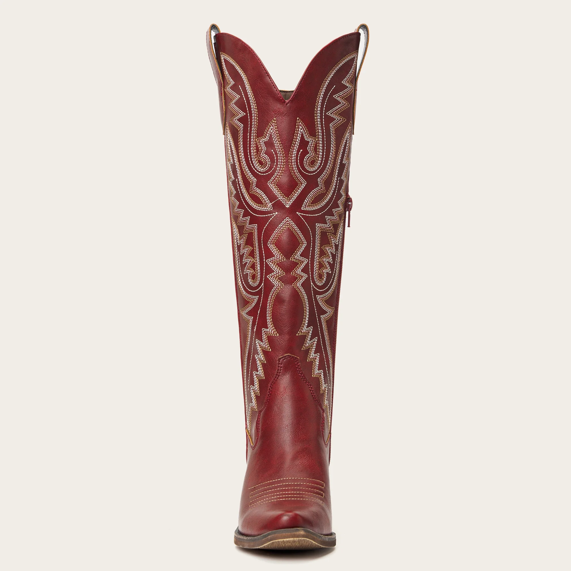 The Withersteen - Red Wide Calf Cowgirl Boots with Bold Embroidery and Lace-Up Back - Image 10