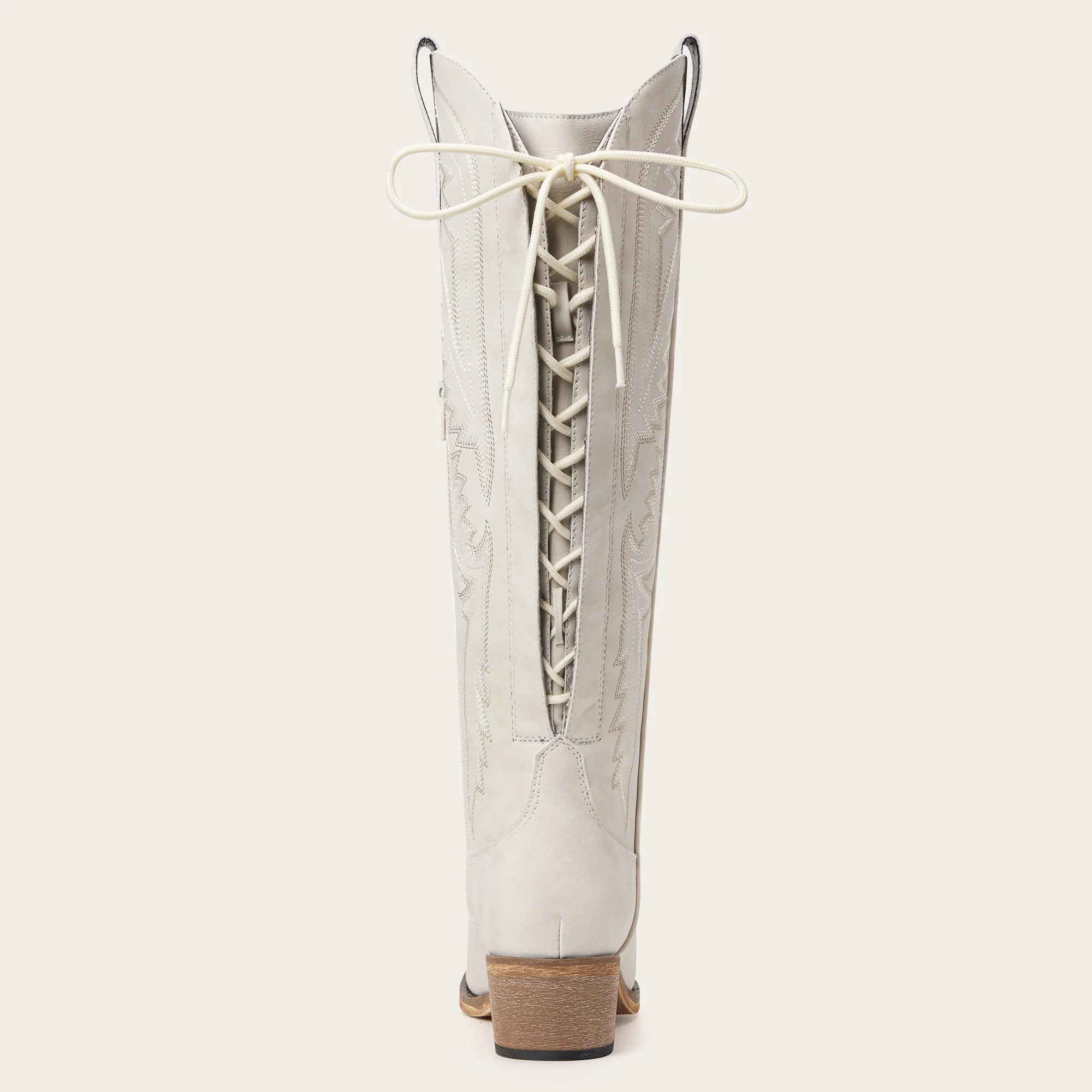 The Withersteen - Ivory Wide Calf Cowgirl Boots with Bold Embroidery and Lace-Up Back - Image 12