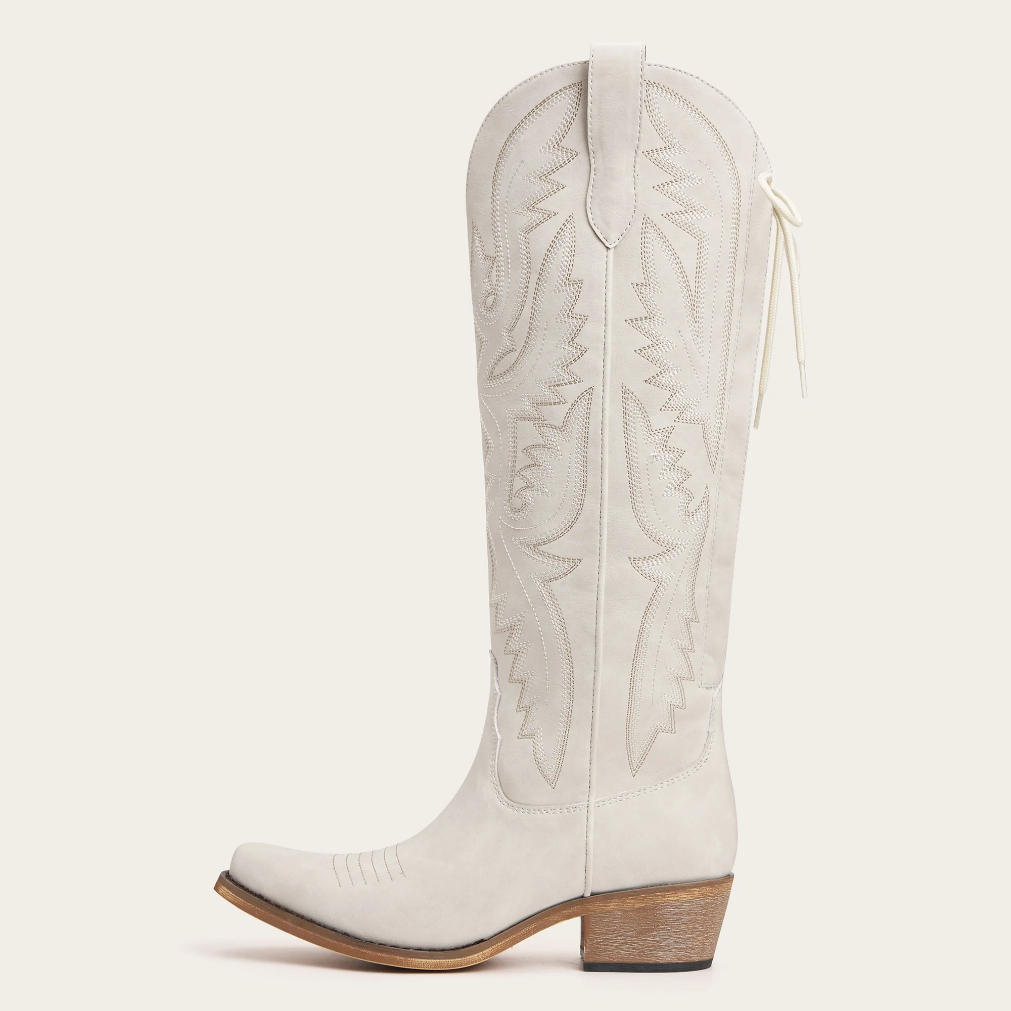 The Withersteen - Ivory Wide Calf Cowgirl Boots with Bold Embroidery and Lace-Up Back - Image 4