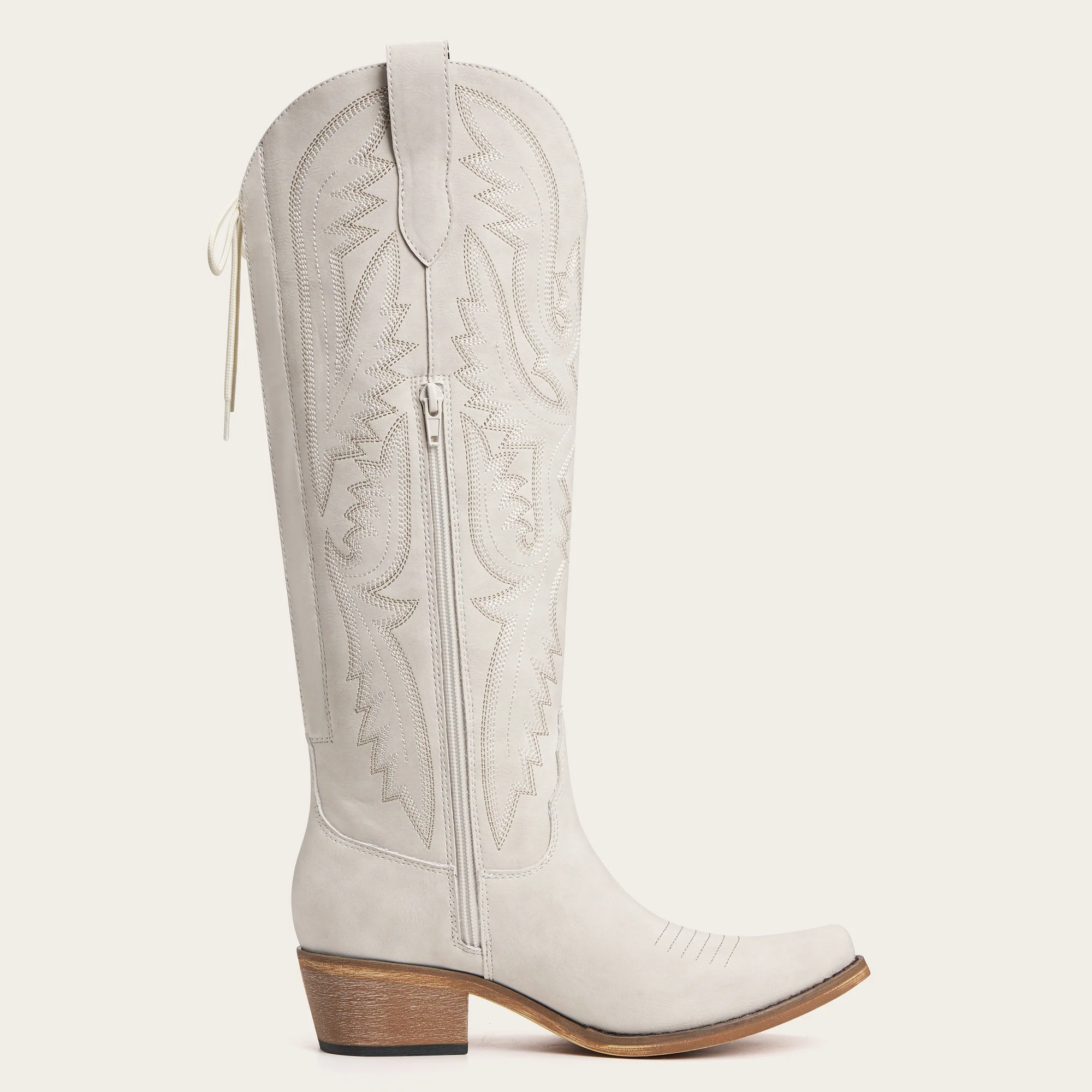 The Withersteen - Ivory Wide Calf Cowgirl Boots with Bold Embroidery and Lace-Up Back - Image 8