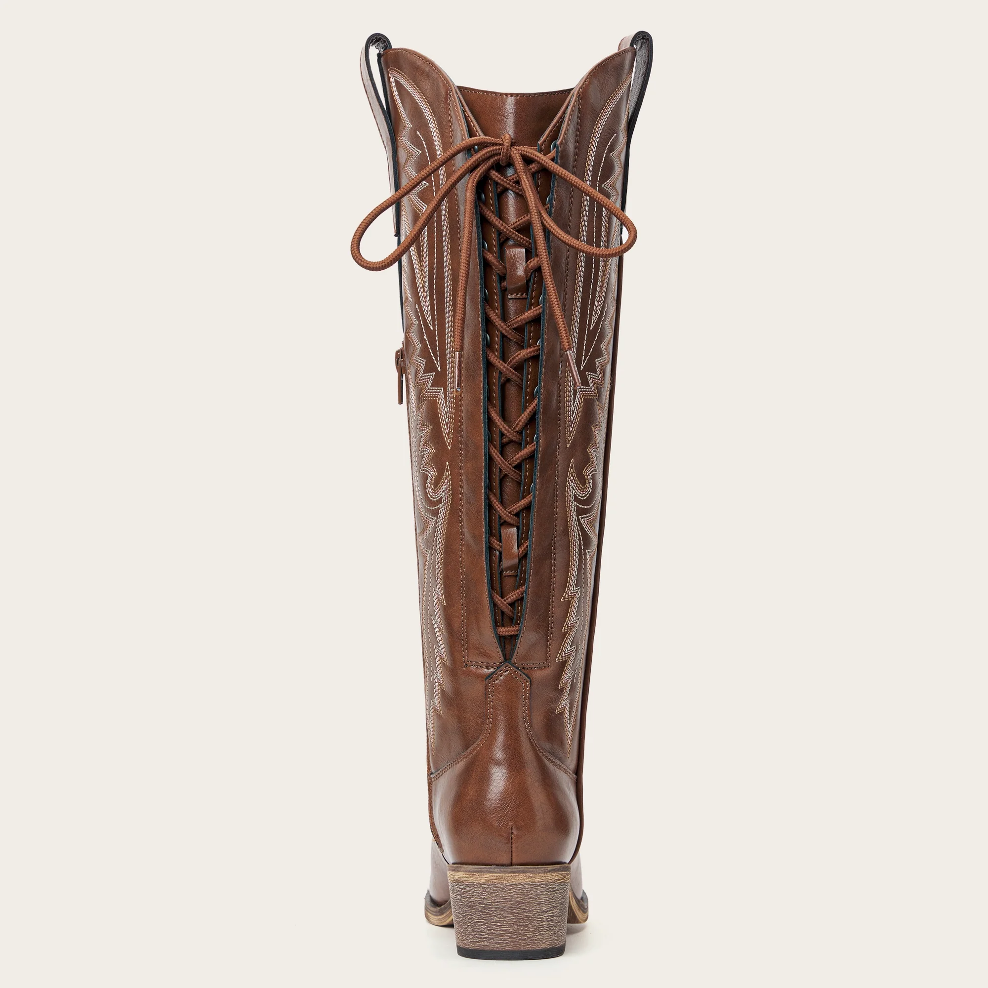 The Withersteen - Brown Wide Calf Cowgirl Boots with Bold Embroidery and Lace-Up Back - Image 11