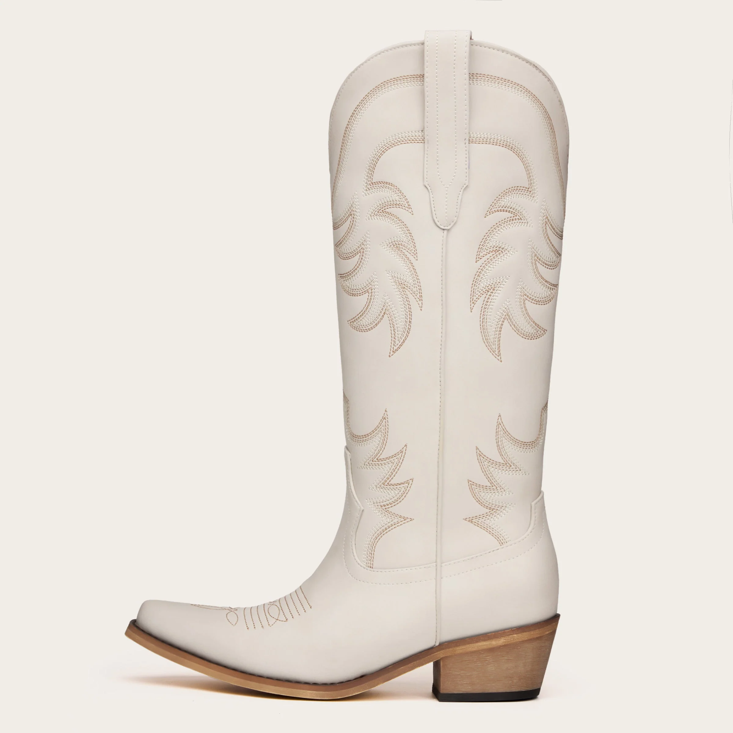 The Elizabeth - Cream Cowgirl Boots with Timeless Elegance Embroidery - Image 4